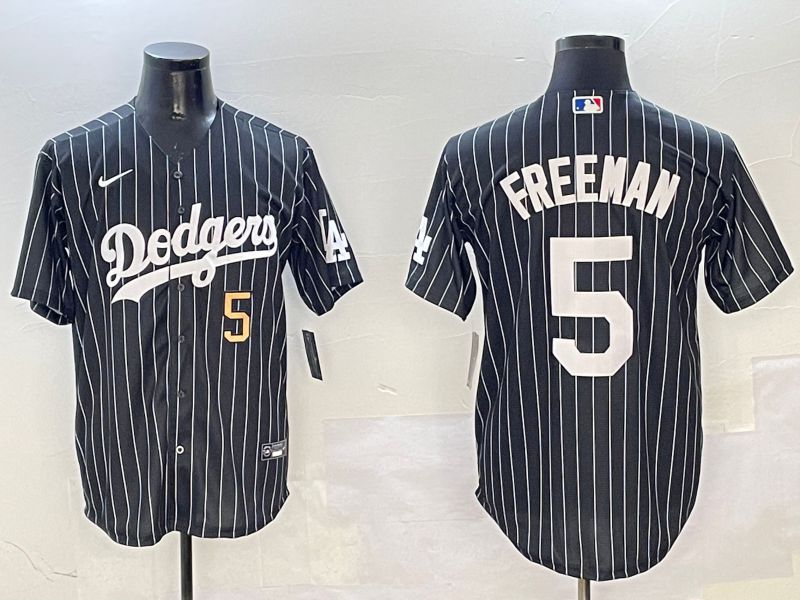 Men Los Angeles Dodgers #5 Freeman Black Stripe Jointly Name 2025 Nike MLB Jersey style 11